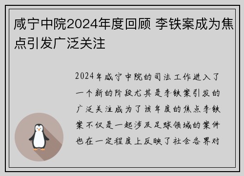 咸宁中院2024年度回顾 李铁案成为焦点引发广泛关注